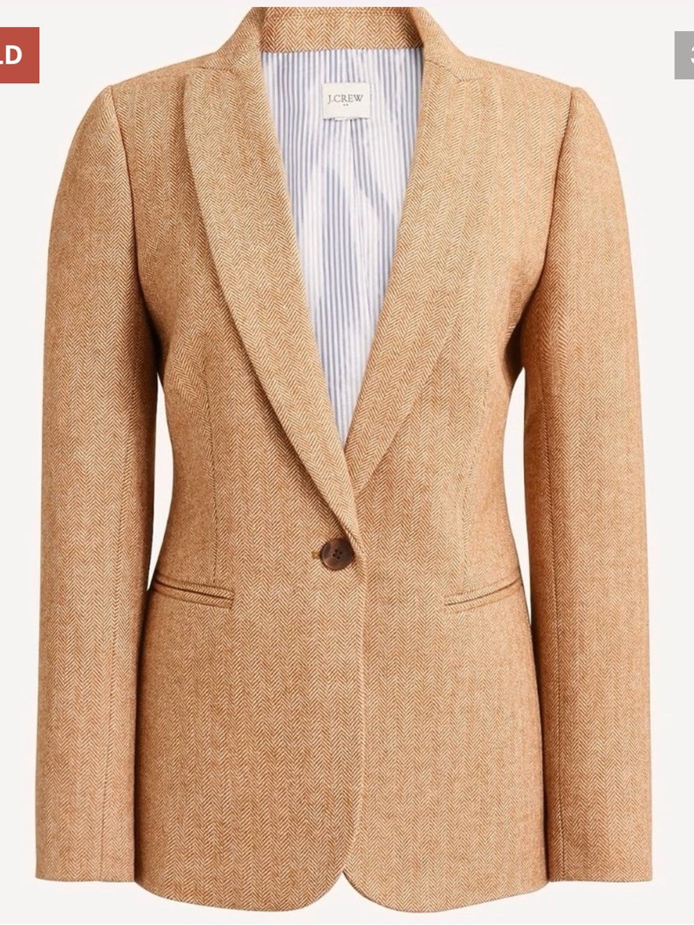 J. Crew Tan herringbone Wool-Blend holland Single-Button Blazer Womens 8 office